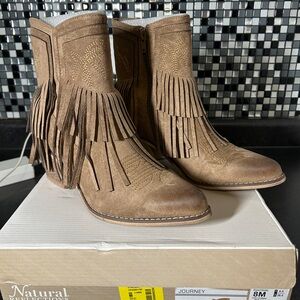 Natural Reflections Journey Tassel/Fringe Western Boots, Taupe, Ladies 8M